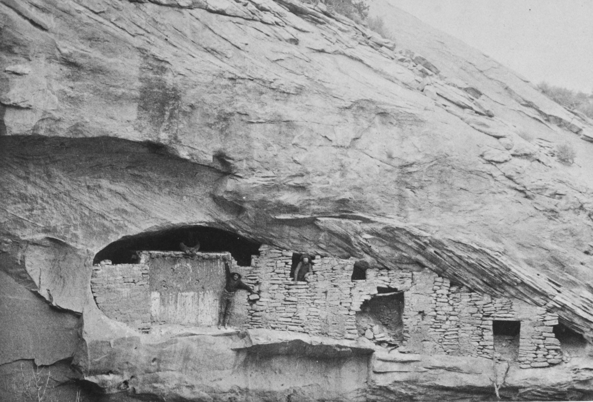 Black and white photo of pueblo home in Utah. BLM photo.