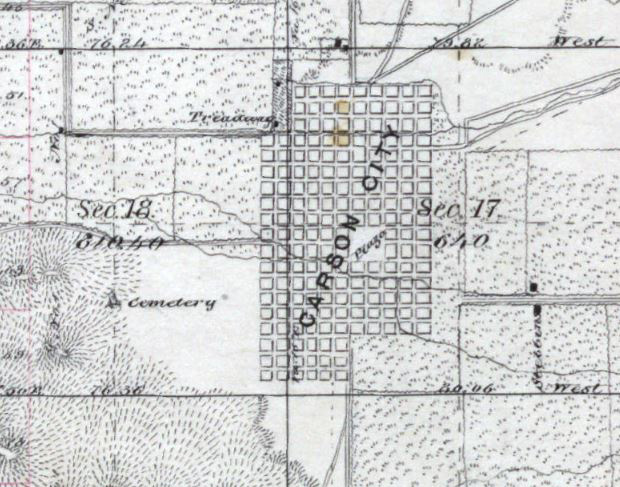 An 1862 survey plat of Carson City, Nevada.