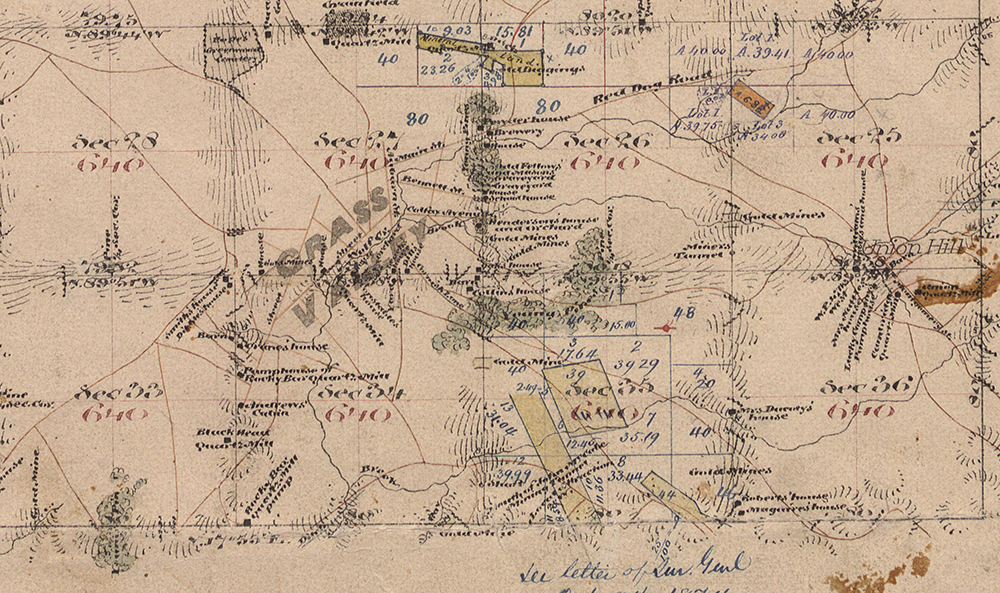 An 1867 survey plat of Grass Valley, California.