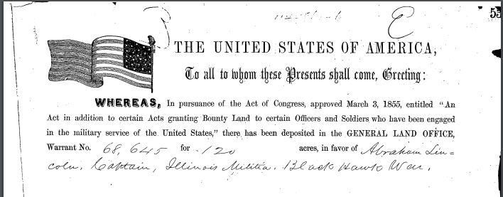  Military patent that was issued on September 10th, 1860 to soon-to-be President Abraham Lincoln.