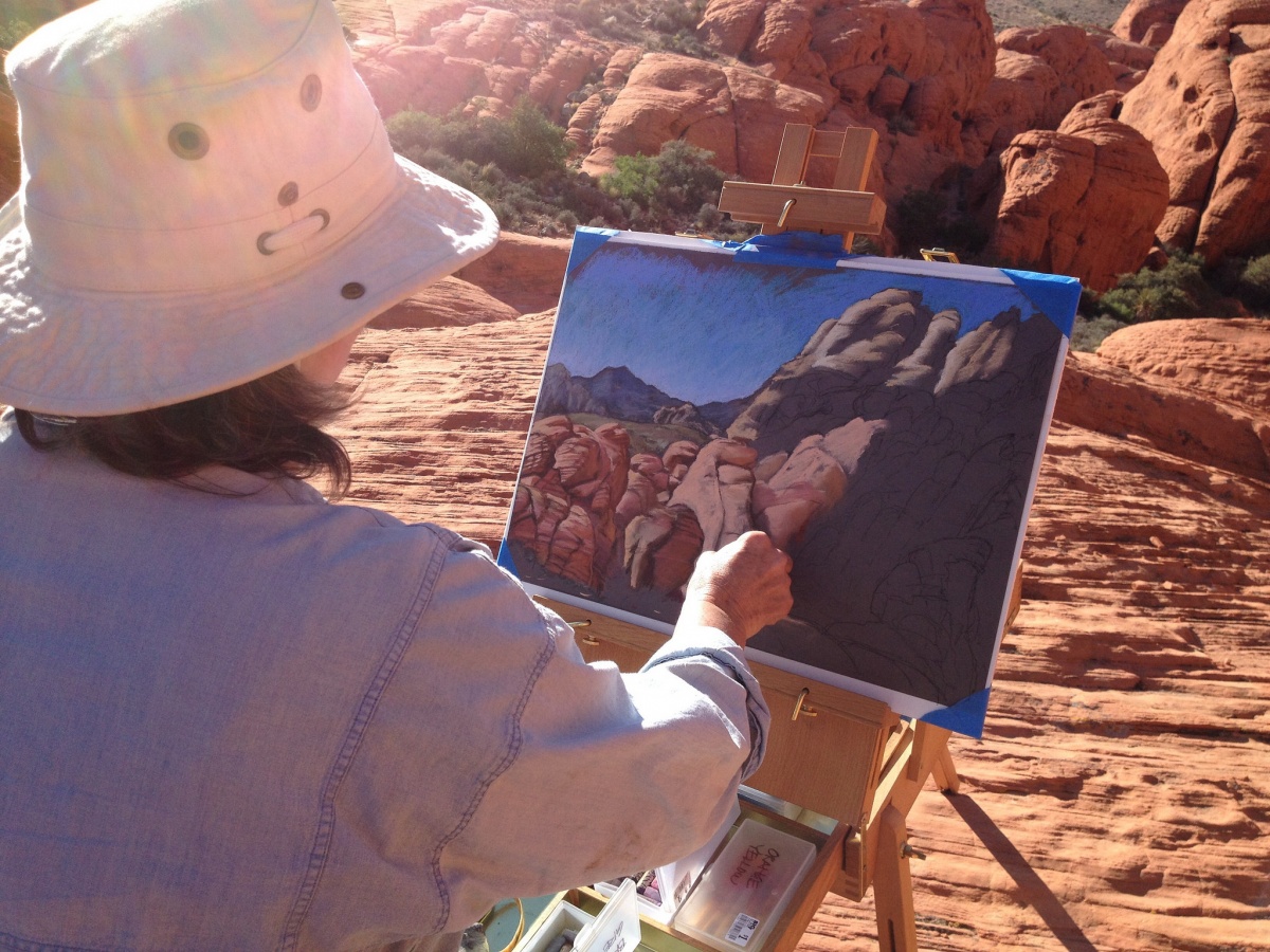 Artist Linda Campbell paints Calico Inspiration