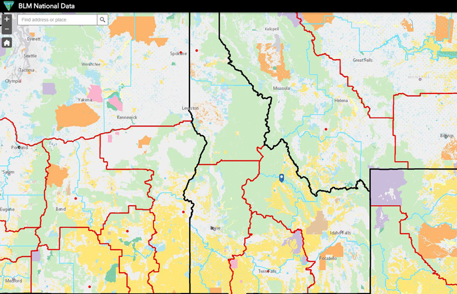 BLM National Map zoomed into Idaho.