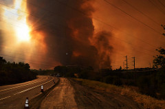 Carr Fire smoke and orange sky seen from the road