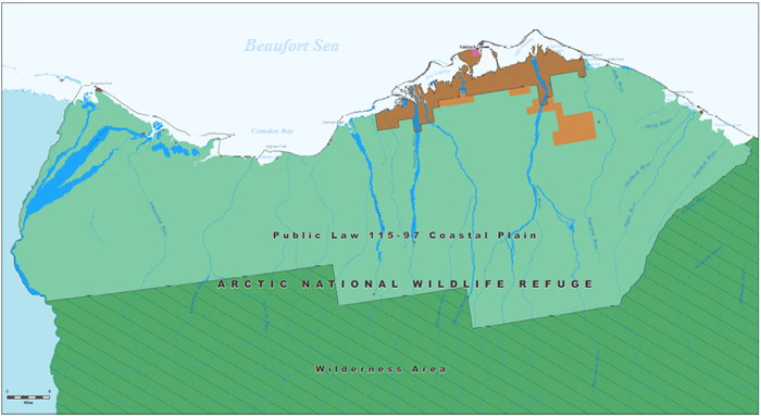 Map of the Coastal Plain area of the Arctic National Wildlife Refuge
