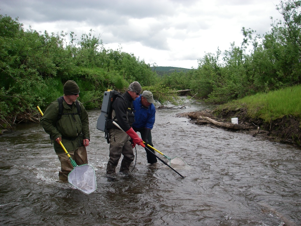 BLM staff conduct field research during the Kivalina River Dolly Varden Habitat Inventory and Mapping Project. BLM Alaska photo.