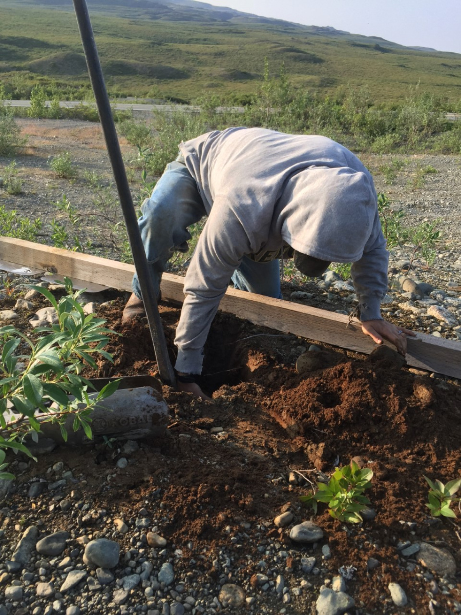 Man digging up rocks