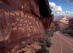 Petroglyphs on rock face