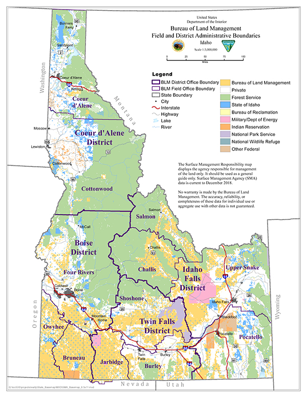 idaho blm land map Blm Idaho Field And District Administrative Boundaries Bureau Of idaho blm land map