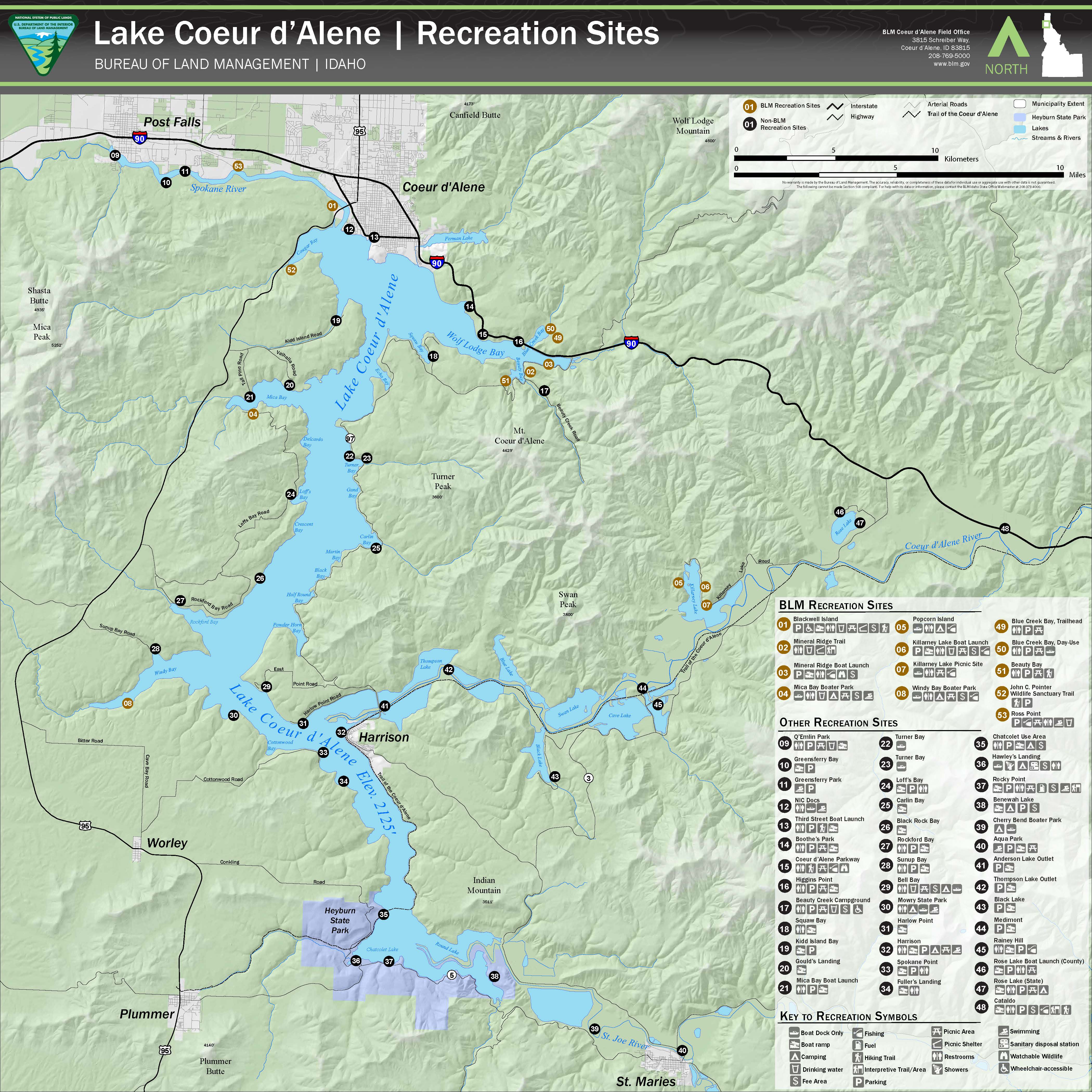 Map Of Cda Lake Media Center: Public Room: Idaho: Lake Coeur d' Alene Recreation 