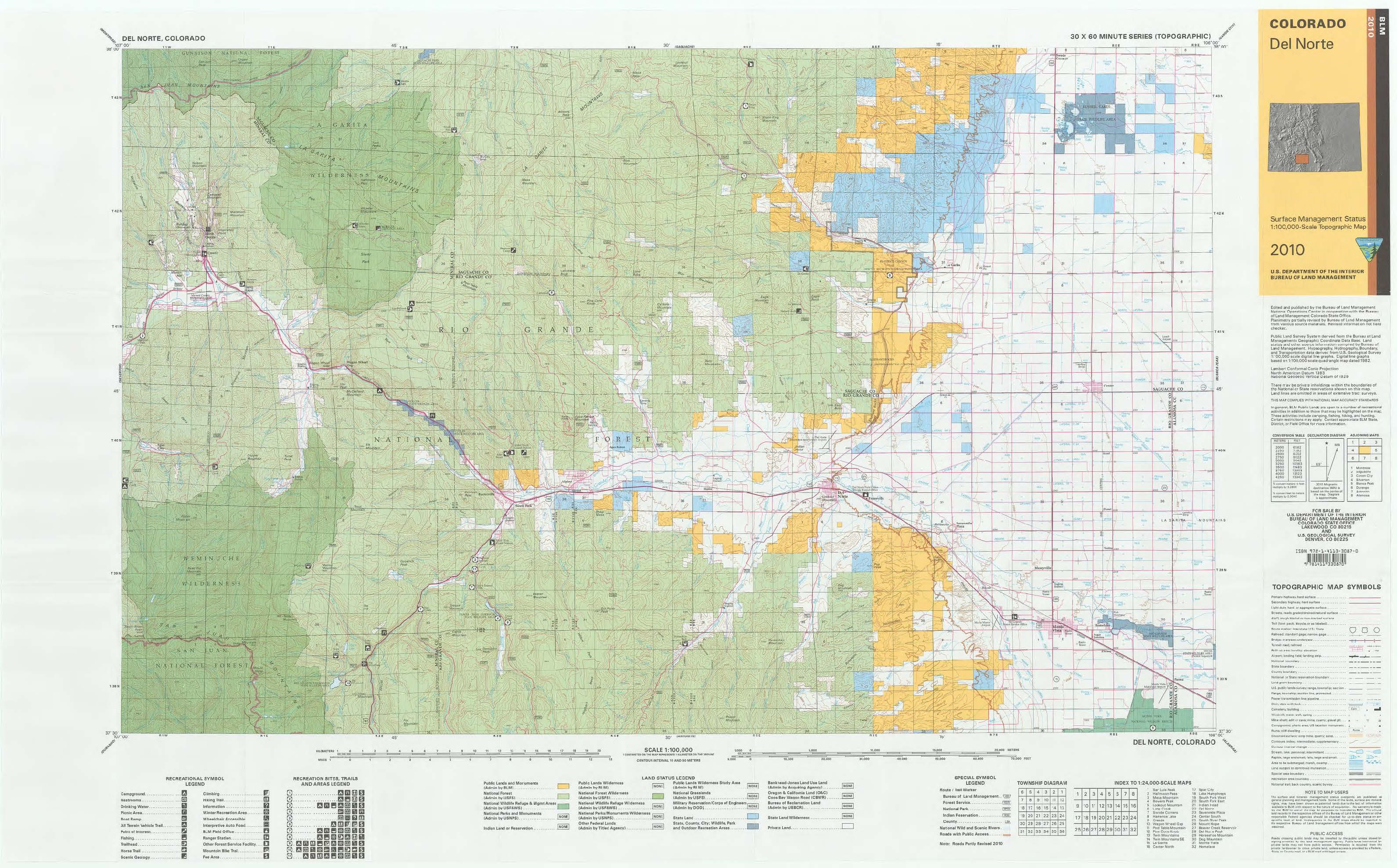 CO Surface Management Status Del Norte Map | Bureau of ...