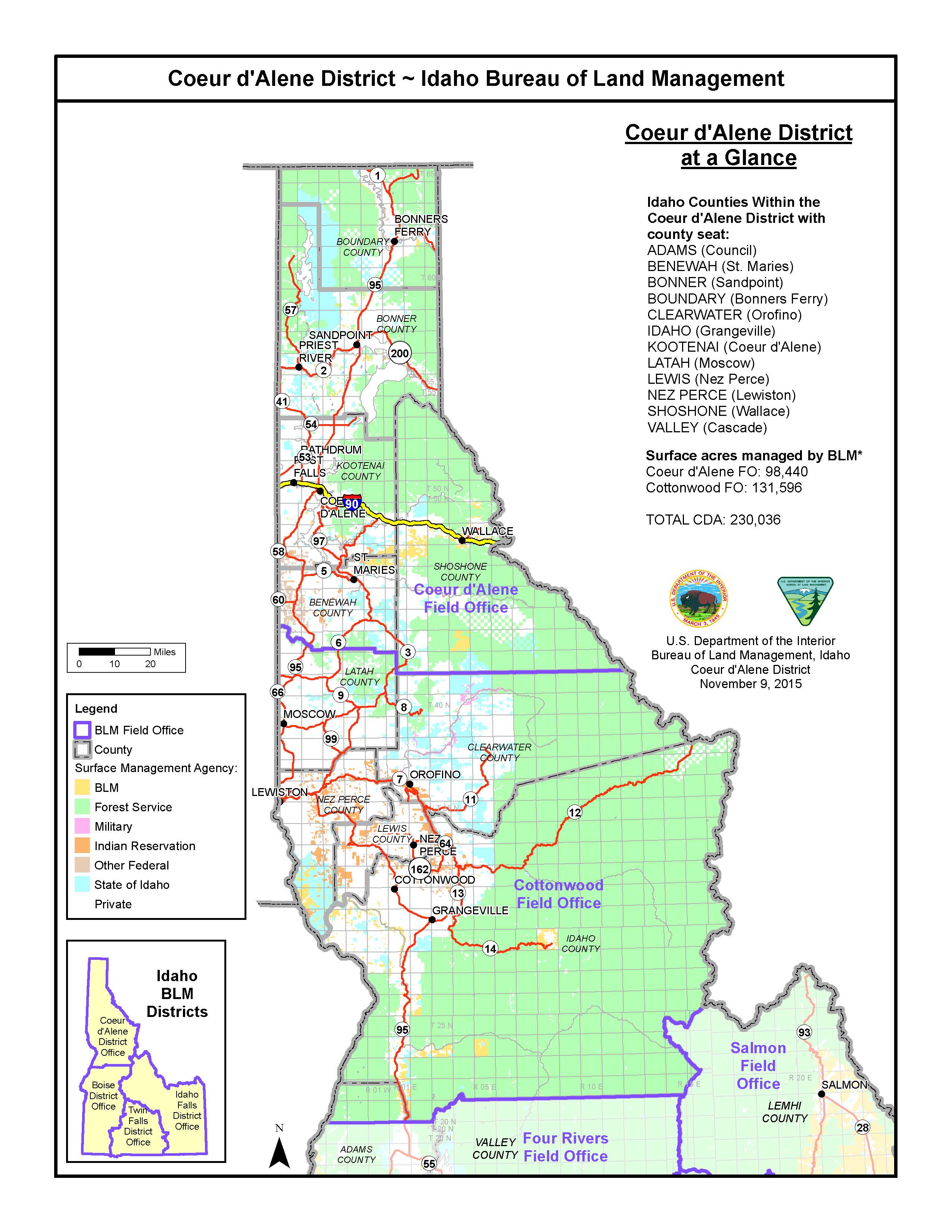 idaho blm land map Media Center Public Room Idaho Coeur D Alene District Map idaho blm land map