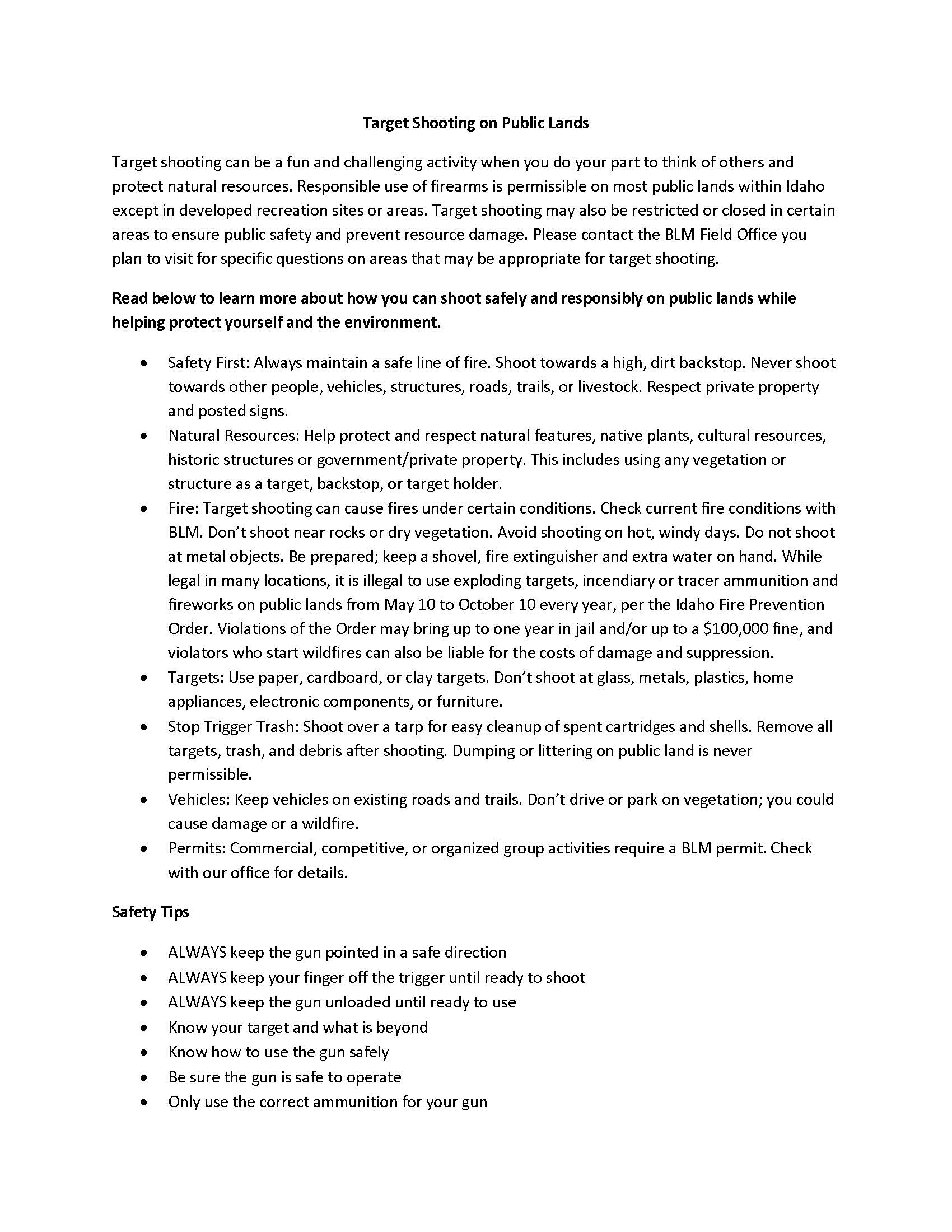 Media Center Public Room Idaho Target Shooting on Public Lands