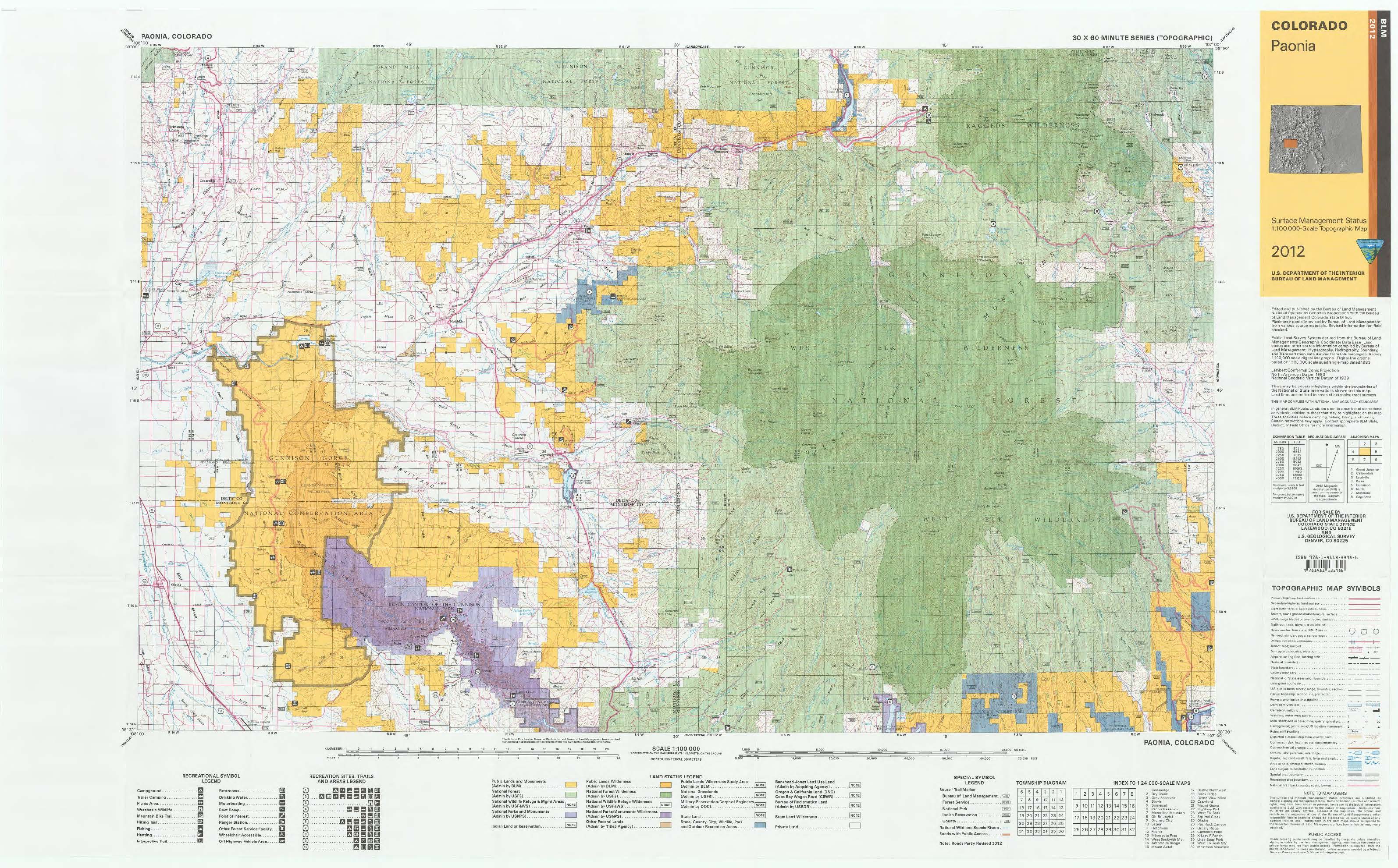 CO Surface Management Status Paonia Map Bureau of Land Management
