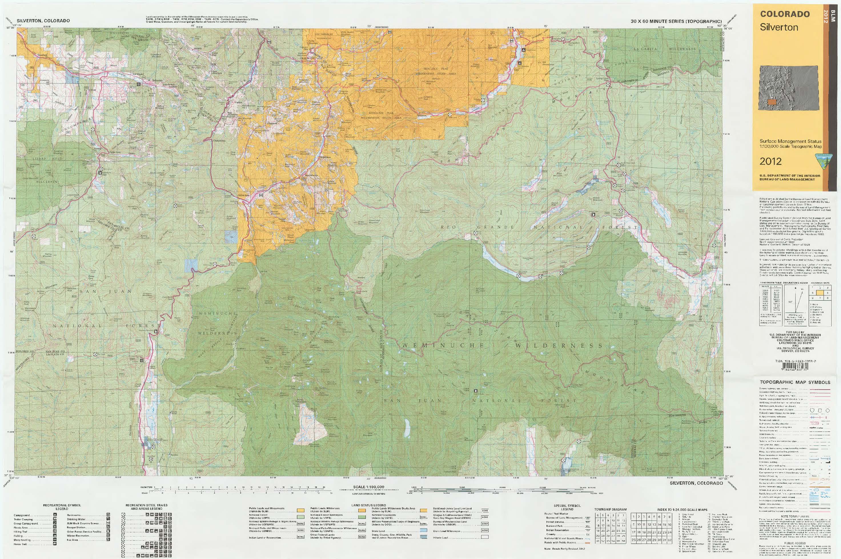 CO Surface Management Status Silverton Map Bureau of Land Management