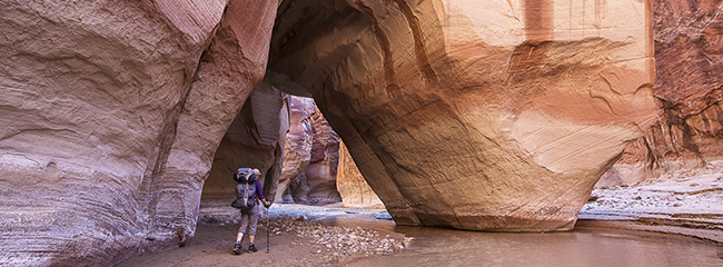 Vermilion Cliffs hiker in creek