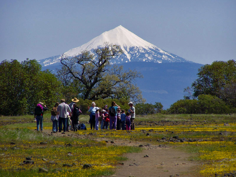 Students from Jackson and Josephine county school districts in Oregon go on a guided hike as part of the Table Rocks Environmental Education Program on May 14, 2015. BLM photo