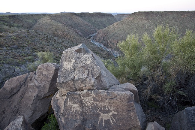 Petroglyph site overlooking river in Agua Fria National Monument.