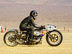 A motorcycle rider on the El Mirage Dry Lakebed.  Photo by Jeff Kurtz, BLM.