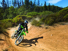A motorcyclist at the Cow Mountain Recreation Area on a dirt trail.  Photo by Thomas Delgado, BLM Volunteer.
