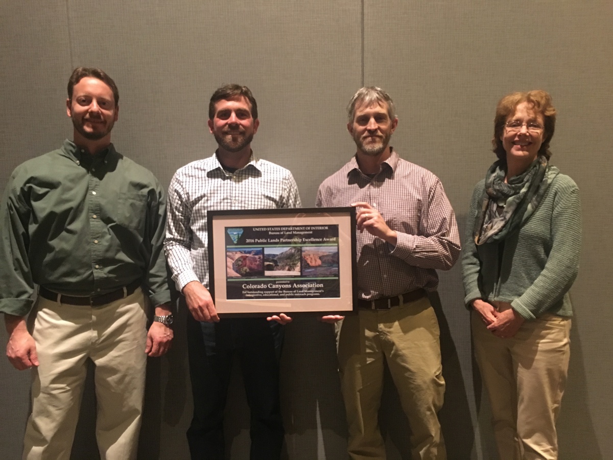 Colorado Canyons Association receives the 2016 Partnership Excellence Award from the BLM.  BLM photo.