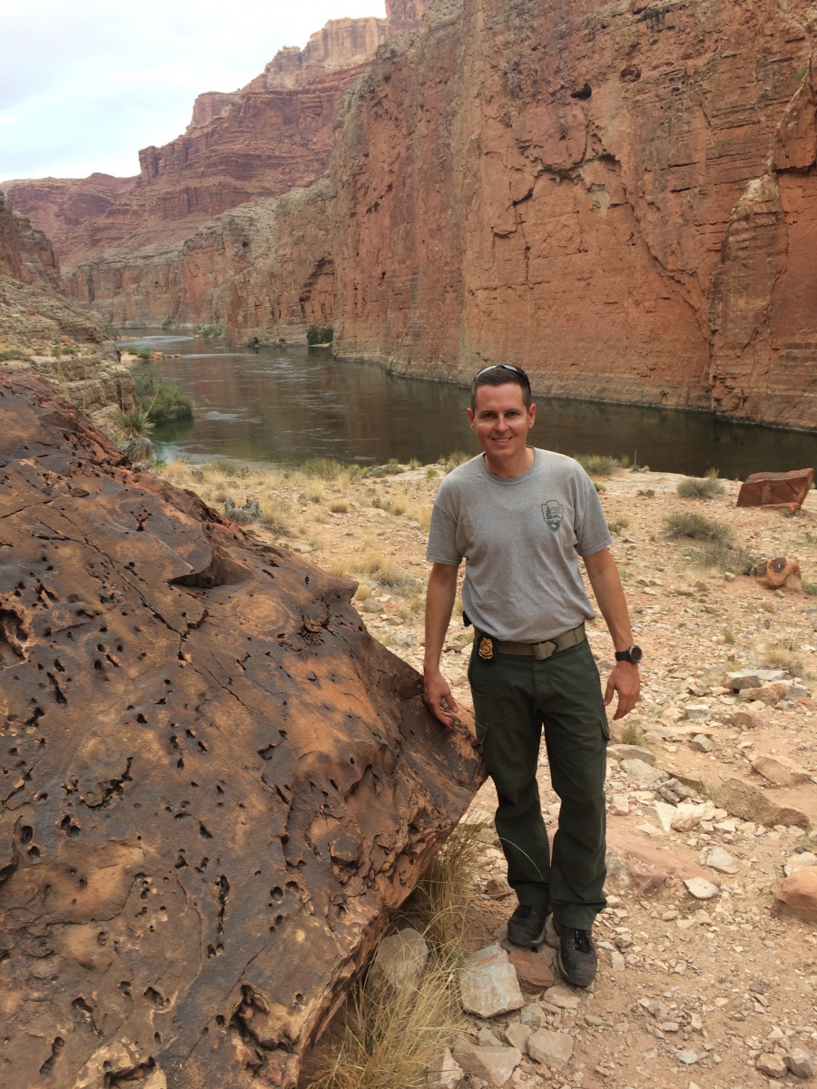 Park Service Ranger Provost in the Grand Canyon next to the river.