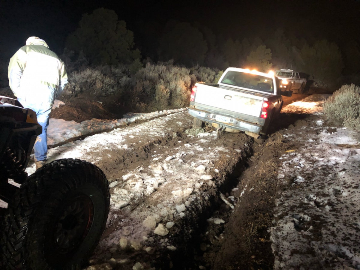 Truck stuck in the mud. 