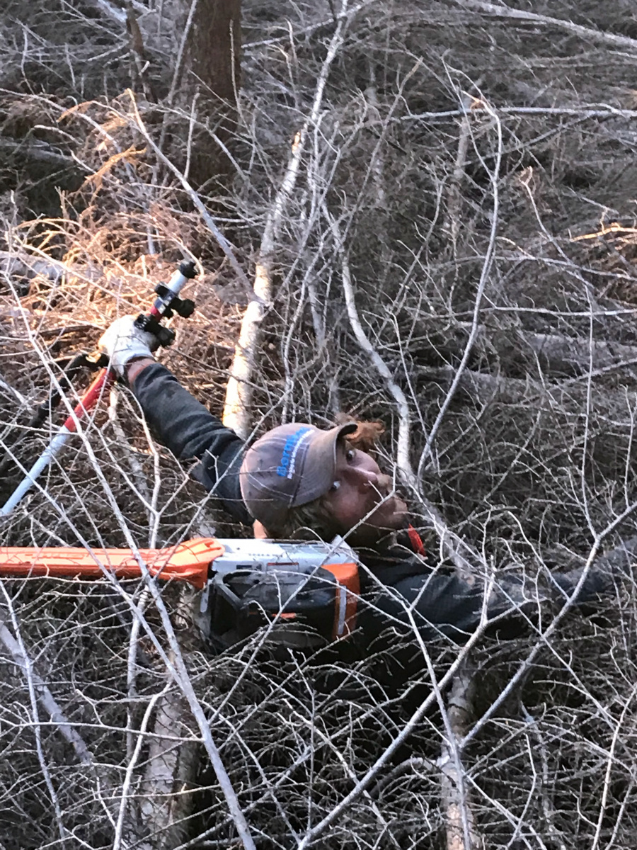 Man stuck in deadfall