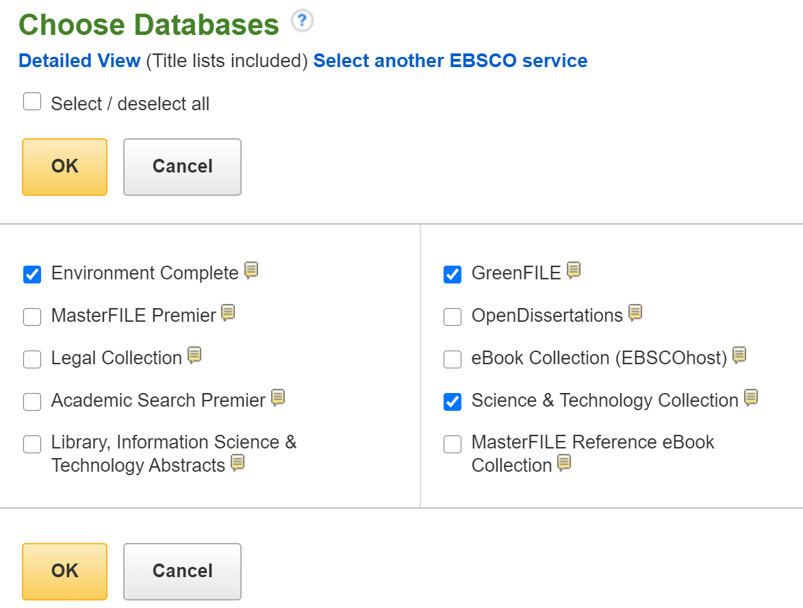 Screenshot of the "Choose Databases" window