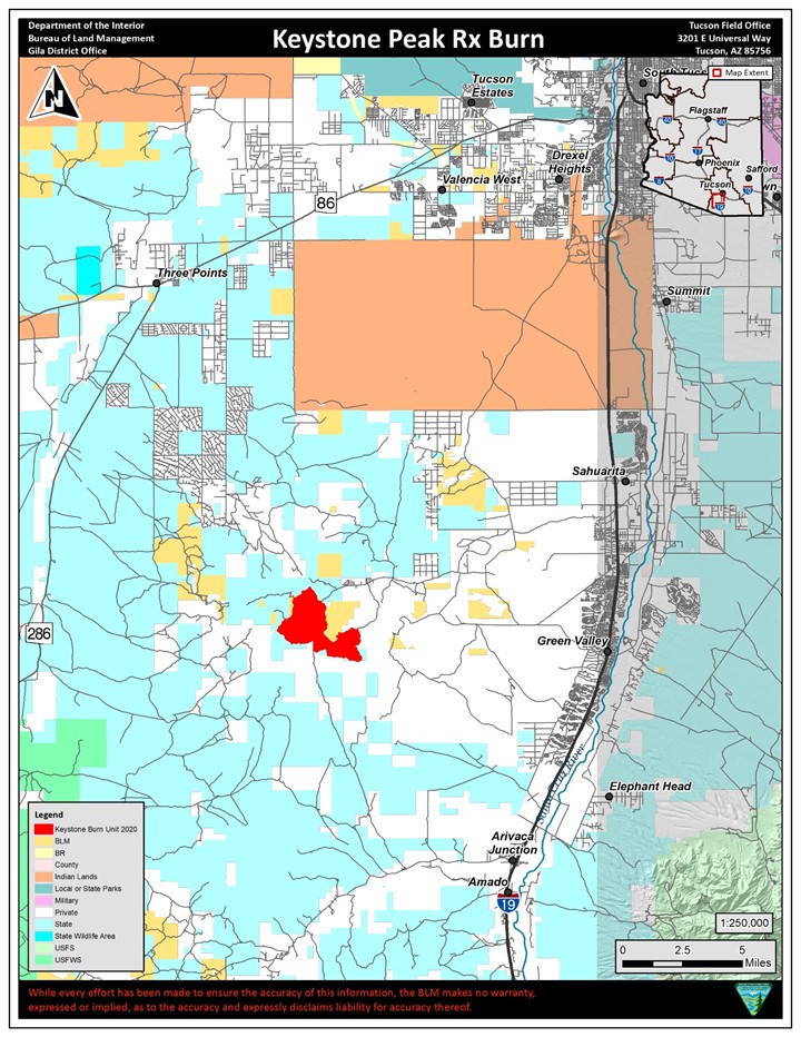 a map shows the burn area west of Interstate 19 and Green Valley