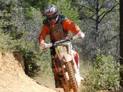 Off-highway vehicle rides a dusty trail in a forest. Photo by the BLM.