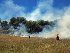 Two fire fighter supervise a burn. Photo by BLM.