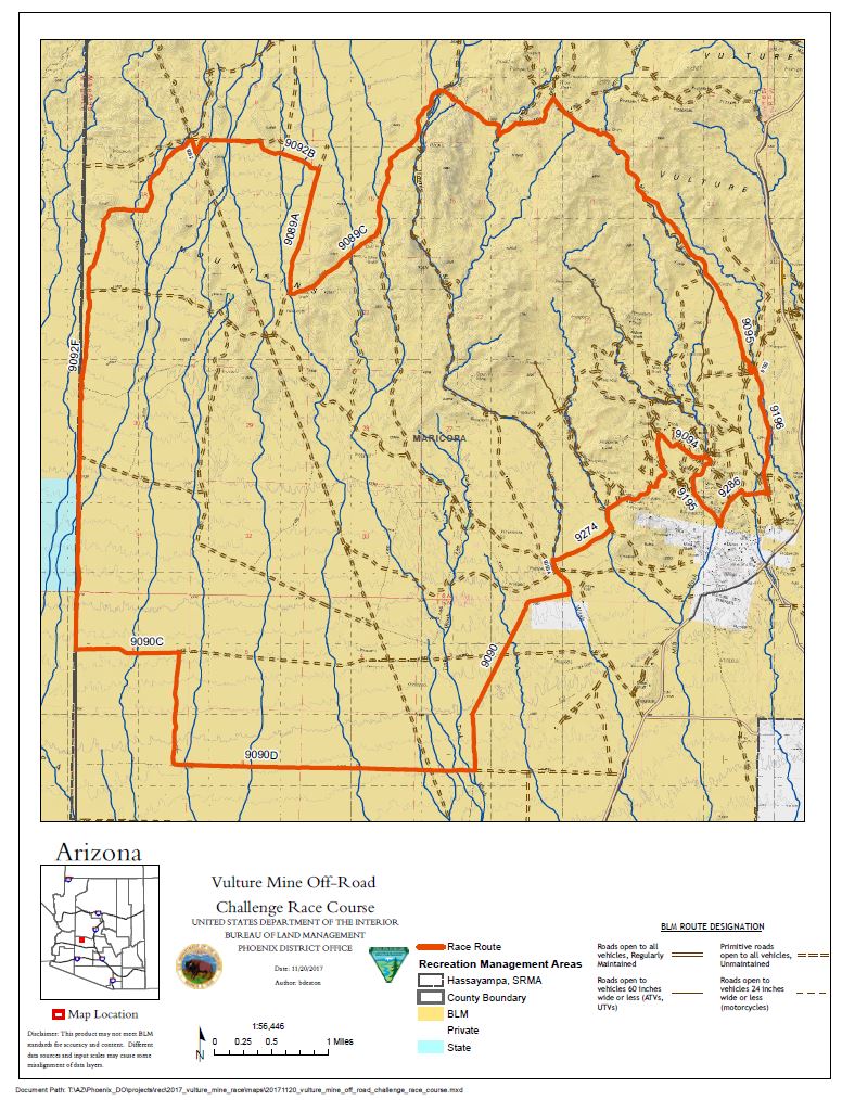 Vulture Mine Off-Road Race Area Closure Map