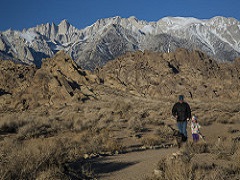 Image of father and daughter hiking at the Alabama Hills National Scenic Area. (Photo by Bob Wick/BLM)