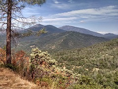 Layers of scrubby, green mountains at Chappie-Shasta Off-Highway Vehicle Area. Photo by BLM