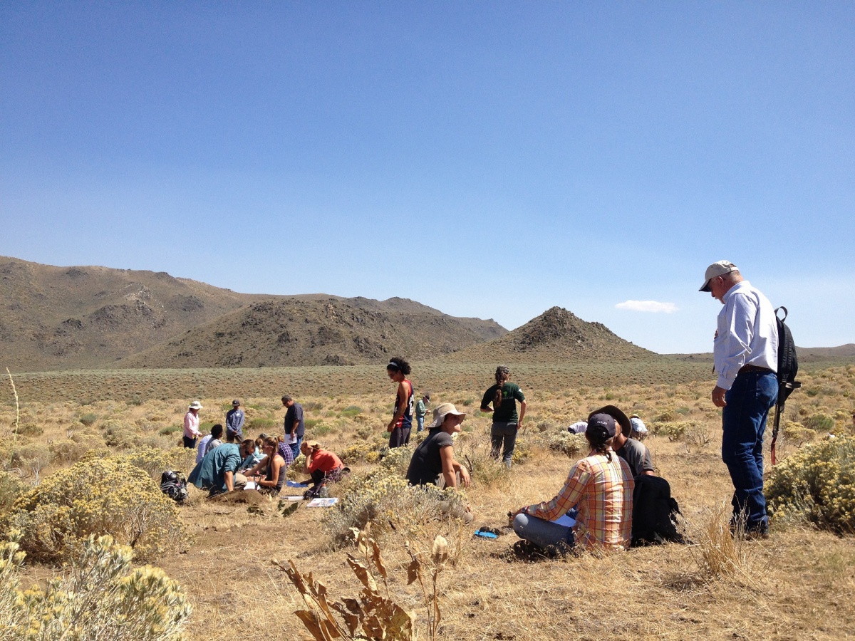 BLM Nevada staff and contractors participating in a field training learning how to identify soils. 