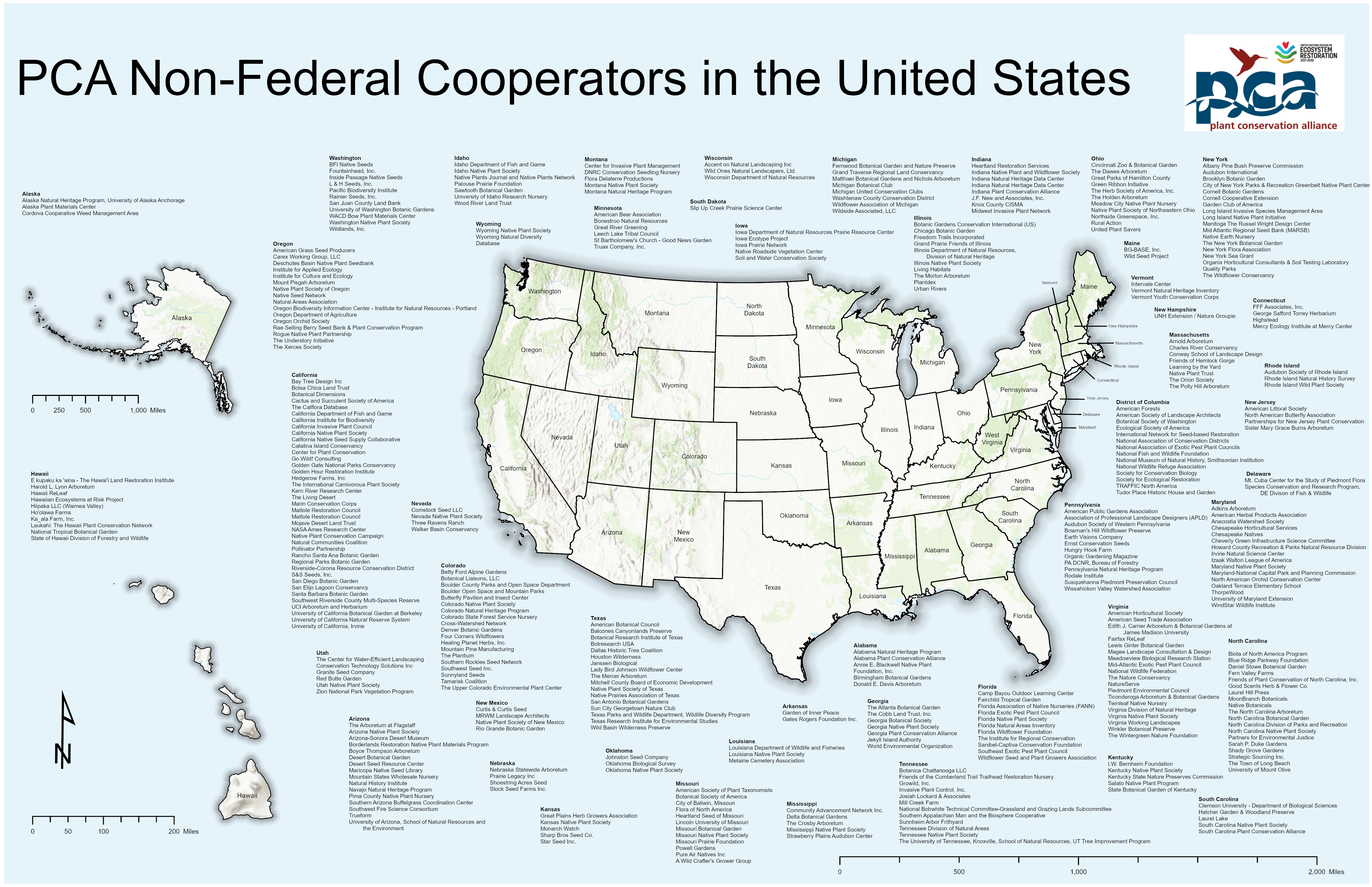 Map of the United States with PCA 356 Non-Federal Cooperators as points on the map