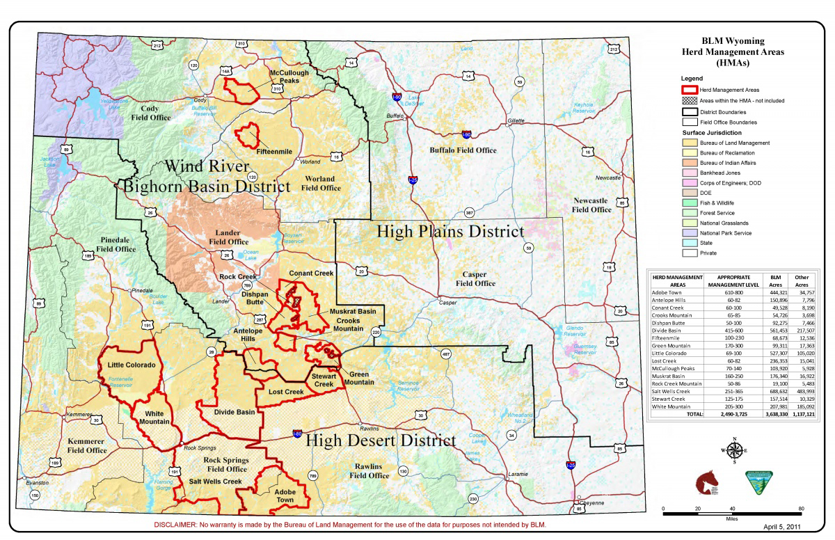 A map showing all HMAs in Wyoming