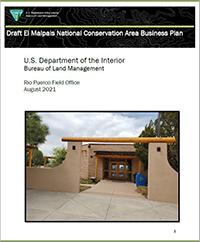 The cover of the Draft El Malpais National Conservation Area Business Plan.