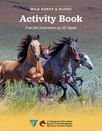 The cover of the activity book, which shows horses running on a plain. 