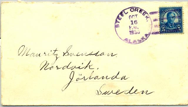 Front side of envelope mailed in 1930