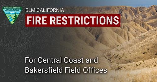  Fire restrictions graphic with dry hills in the background.