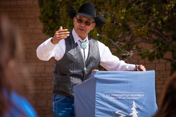 Randall Vicente, Pueblo of Acoma Governor, speaking at the podium