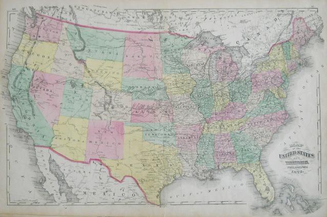 A map showing the U.S. and its Territories in 1872