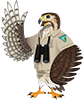 Agents of Discovery Mascot for Morley Nelson SR BOPNCA. Raptor wearing BLM uniform waving and binocular hanging around its neck.