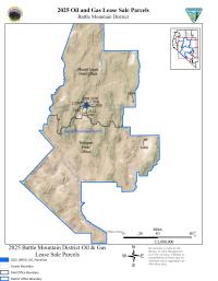 Map of Battle Mountain District showing oil and gas lease parcels for sale. 