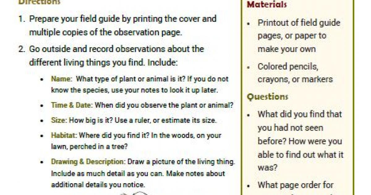 Create Your Own Field Guide Activity Bureau of Land Management
