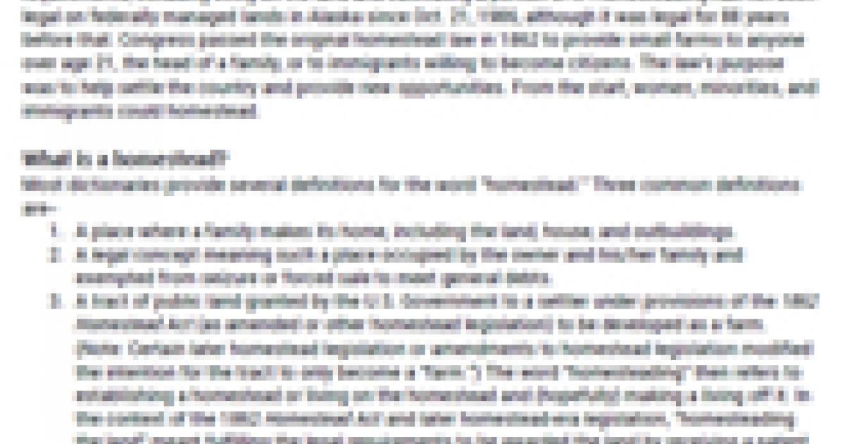 Alaska Homesteading FAQs Bureau of Land Management