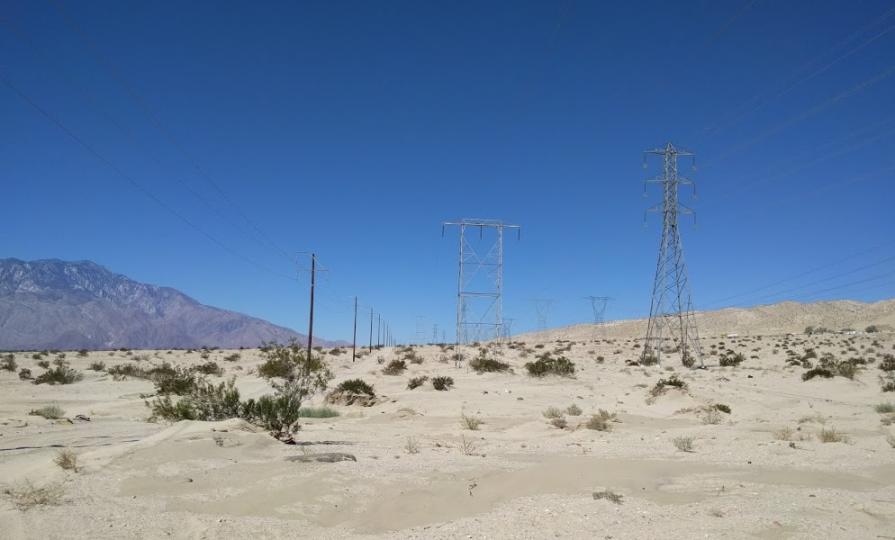 West Wide energy corridor filled with transmission lines near Palm Desert, California