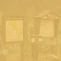 A field posted Information Center bulletin board