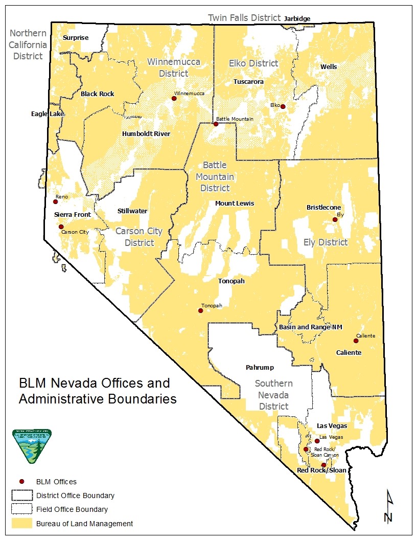 Nevada Offices and Administrative Boundaries Map